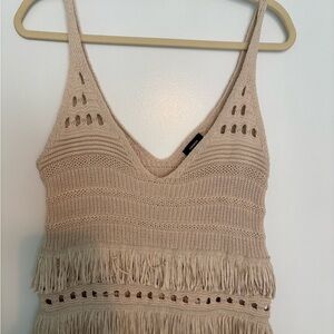 Express Cream Knit Tank with Fringe